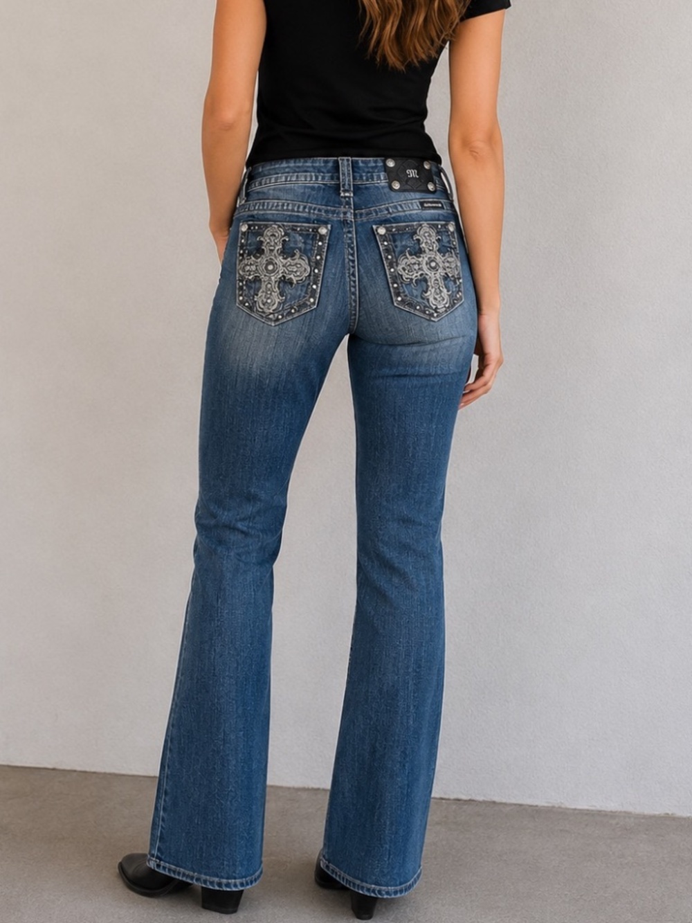 Miss Me Blue Boot Cut Jeans with Ornate Stitching size 26